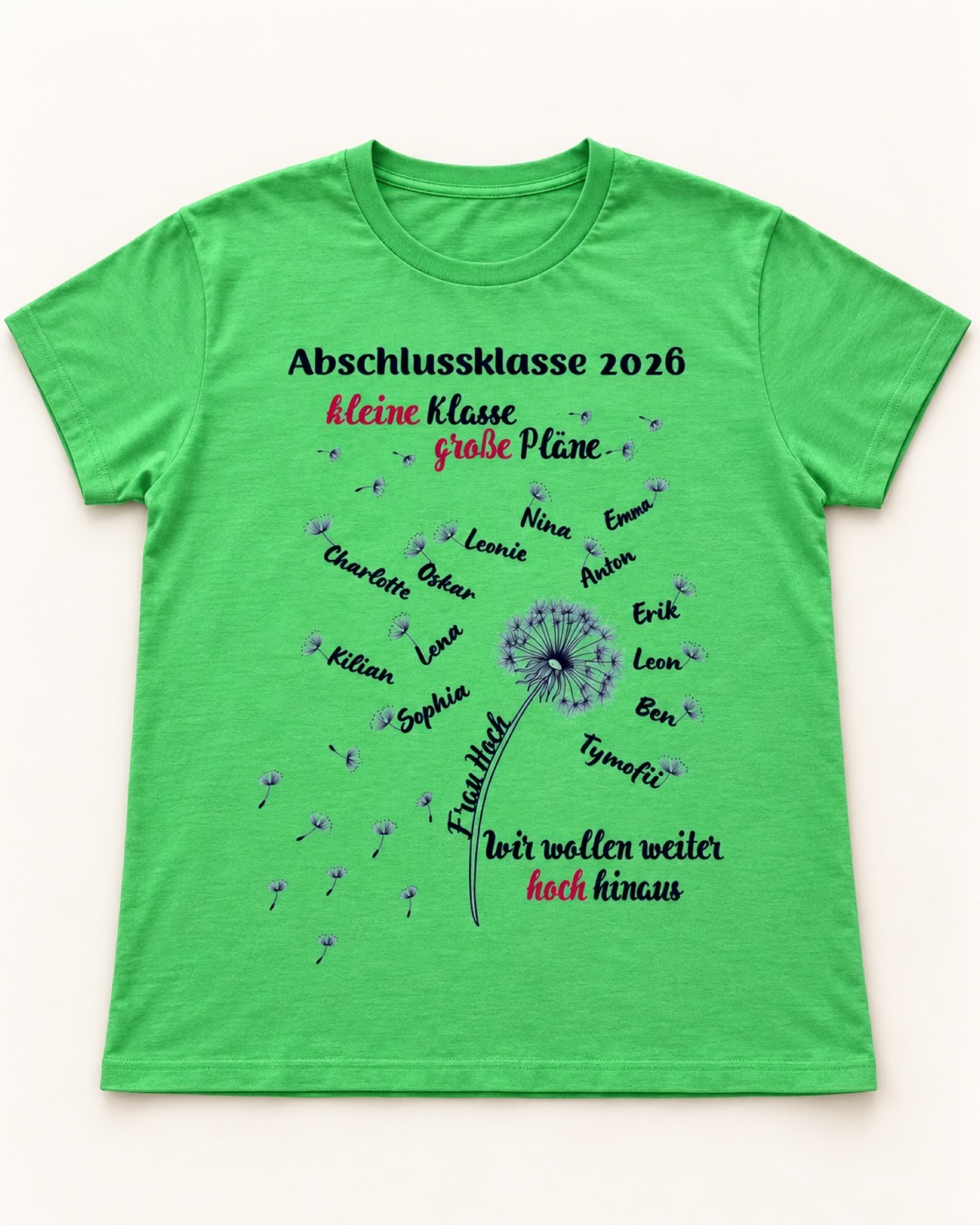 Grünes Abschluss-T-Shirt mit individuellem Klassenmotiv
